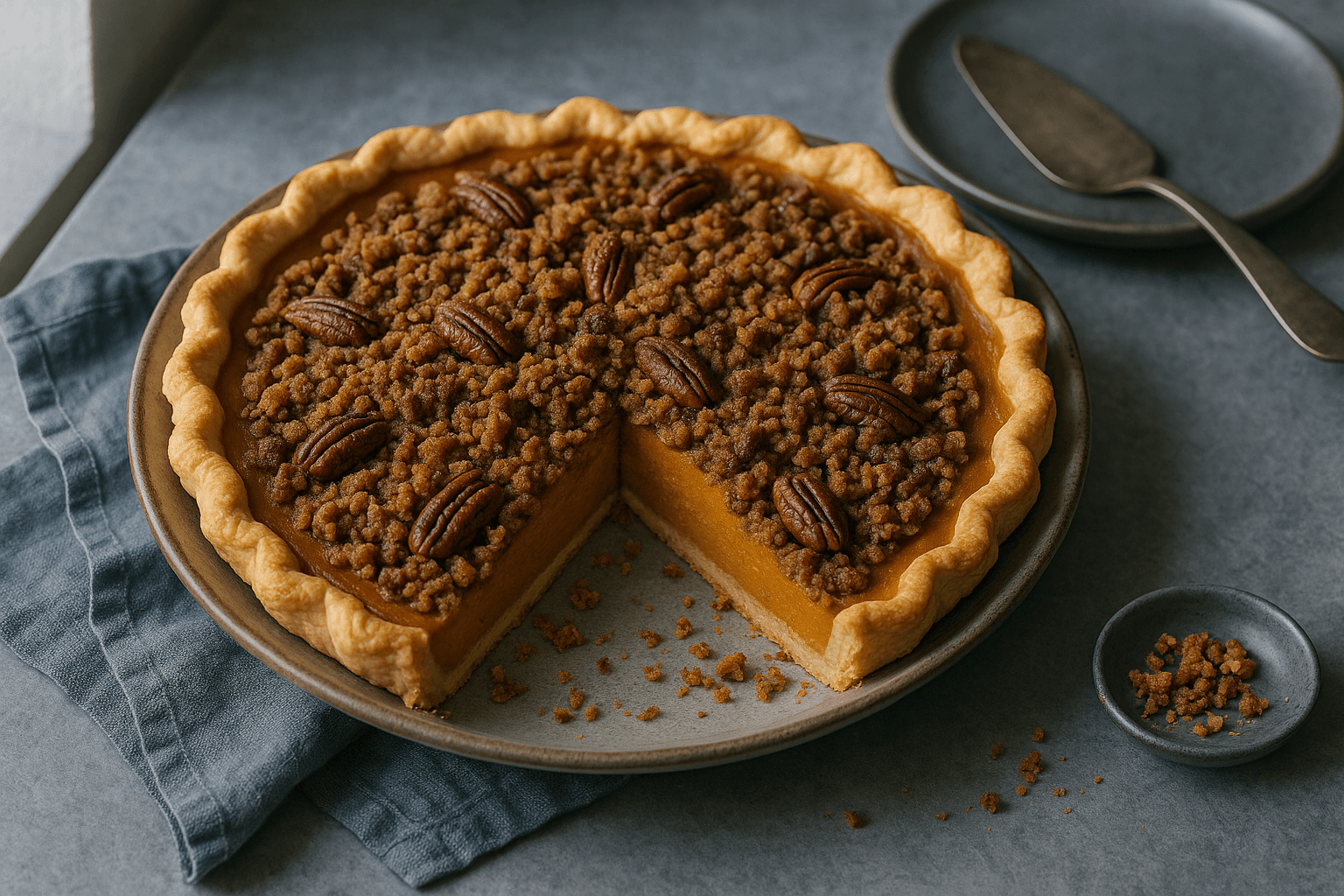 Bourbon Pumpkin Pie with Pecan Streusel